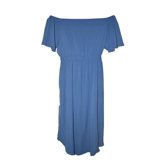 AVENUE NEW $98 Blue Flutter Sleeve Off-The-Shoulder Tie Front Midi Dress Size 20 - Picture 2 of 3